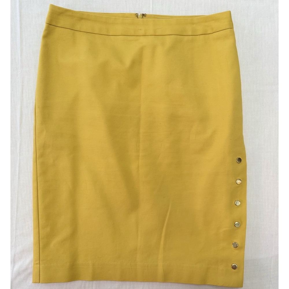 Worthington 10 Pencil Skirt Mustard Yellow Gold Side Button Lined Cotton Spandex